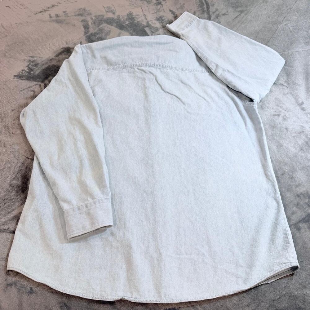 VTG 90s Tree Rivers Maine West Worriers Embroidered Denim Shirt Sz M Distressed - Picture 3 of 11